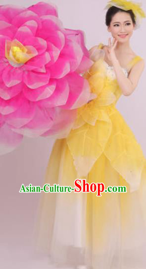 Top Grade Chorus Costume Modern Dance Stage Performance Yellow Peony Dress for Women