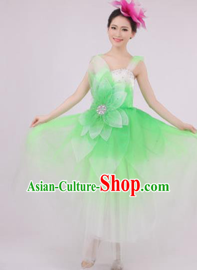 Top Grade Chorus Costume Modern Dance Stage Performance Green Peony Dress for Women