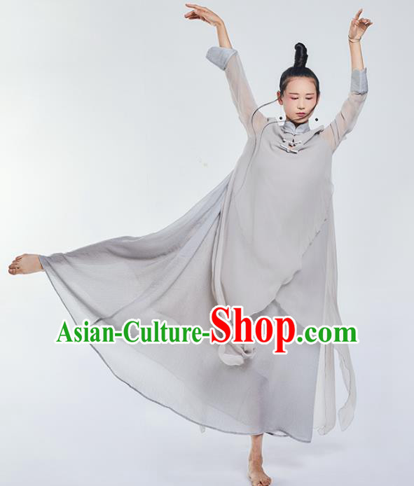 Chinese National Costume Traditional Grey Silk Cheongsam Tang Suit Qipao Dress for Women