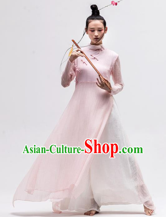 Chinese National Costume Traditional Cheongsam Tang Suit Pink Qipao Dress for Women
