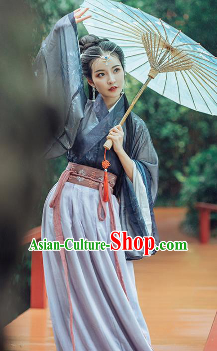 Chinese Ancient Embroidered Costumes Traditional Jin Dynasty Princess Hanfu Dress for Women