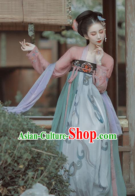 Chinese Ancient Imperial Consort Embroidered Costumes Traditional Tang Dynasty Princess Hanfu Dress for Women