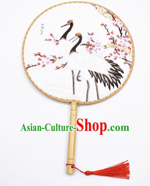 Chinese Ancient Palace Fans Handmade Printing Cranes Round Fans for Women