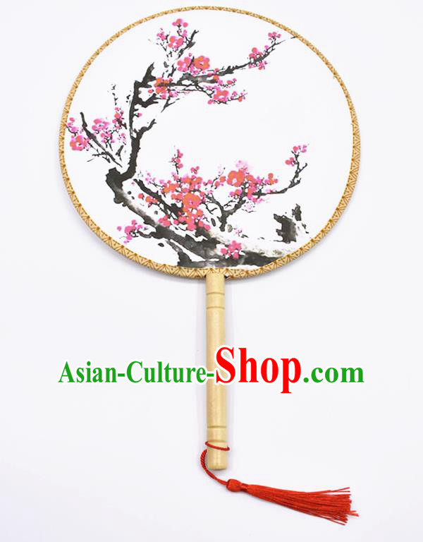 Chinese Ancient Palace Fans Handmade Printing Plum Blossom Round Fans for Women