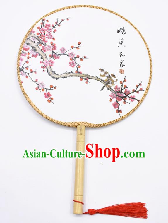 Chinese Ancient Palace Fans Handmade Traditional Printing Peach Blossom Round Fans for Women