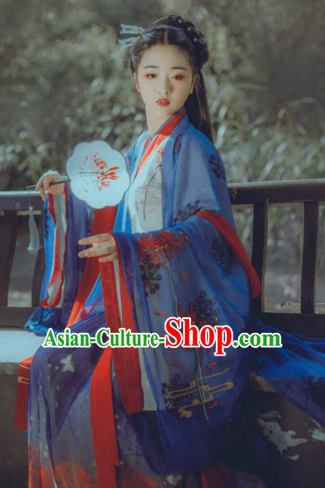 Chinese Ancient Young Lady Embroidered Costumes Jin Dynasty Princess Hanfu Dress for Women