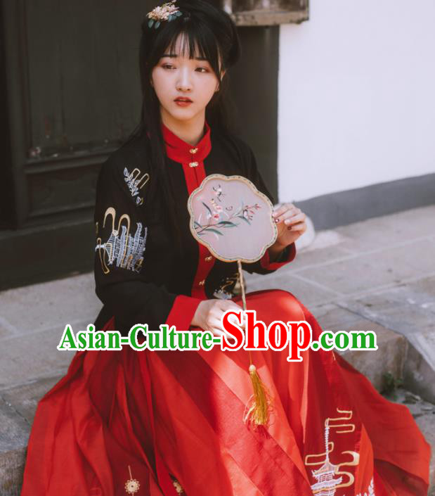 Chinese Ancient Maidenform Costumes Ming Dynasty Princess Embroidered Blouse and Skirt for Women