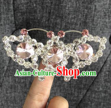 Chinese Traditional Peking Opera Diva Pink Crystal Butterfly Brooch Jewelry Accessories Ancient Princess Breastpin for Women