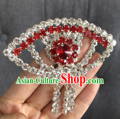 Chinese Traditional Peking Opera Diva Red Crystal Fanshaped Brooch Jewelry Accessories Ancient Princess Breastpin for Women