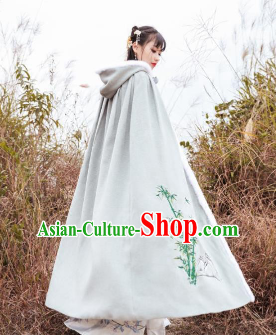 Chinese Ancient Ming Dynasty Swordswoman Costumes Embroidered Bamboo Cloak for Women