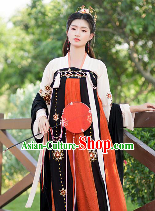 Chinese Tang Dynasty Peri Costumes Ancient Palace Princess Embroidered Hanfu Dress for Women