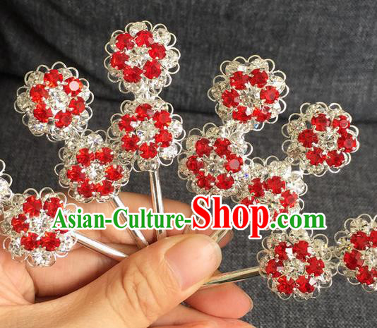 Chinese Traditional Peking Opera Diva Hair Accessories Ancient Red Crystal Wintersweet Hairpins for Women