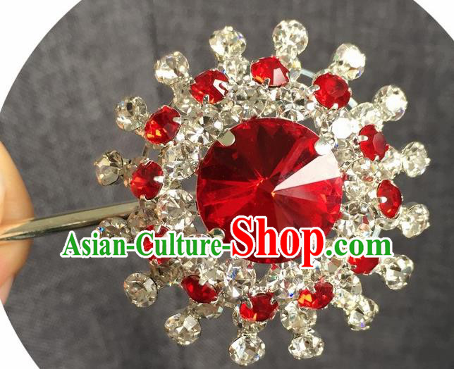 Chinese Ancient Red Crystal Hairpins Traditional Peking Opera Diva Hair Accessories for Women