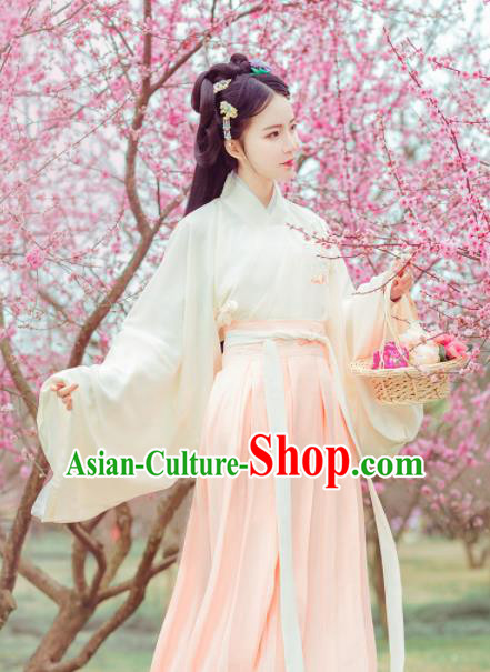 Chinese Traditional Jin Dynasty Princess Costumes Ancient Peri Goddess Embroidered Hanfu Dress for Rich