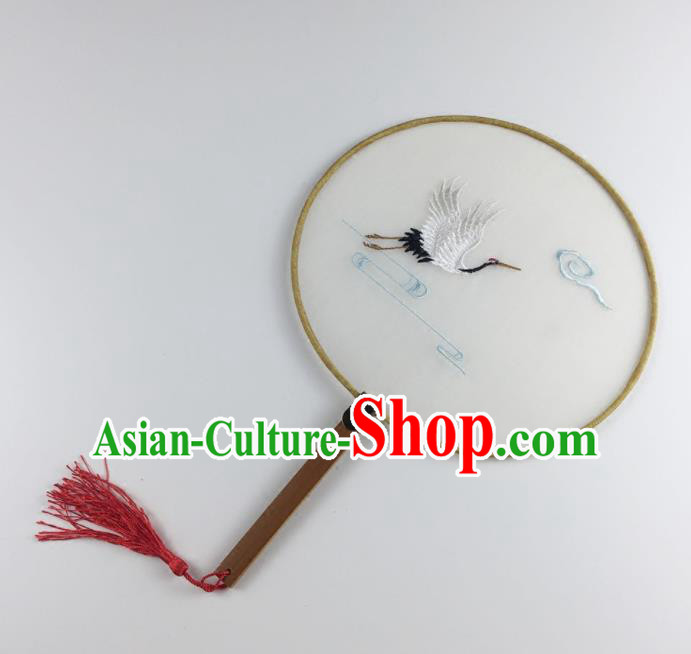 Chinese Ancient Princess Palace Fans Traditional Embroidered Crane Round Fans for Women