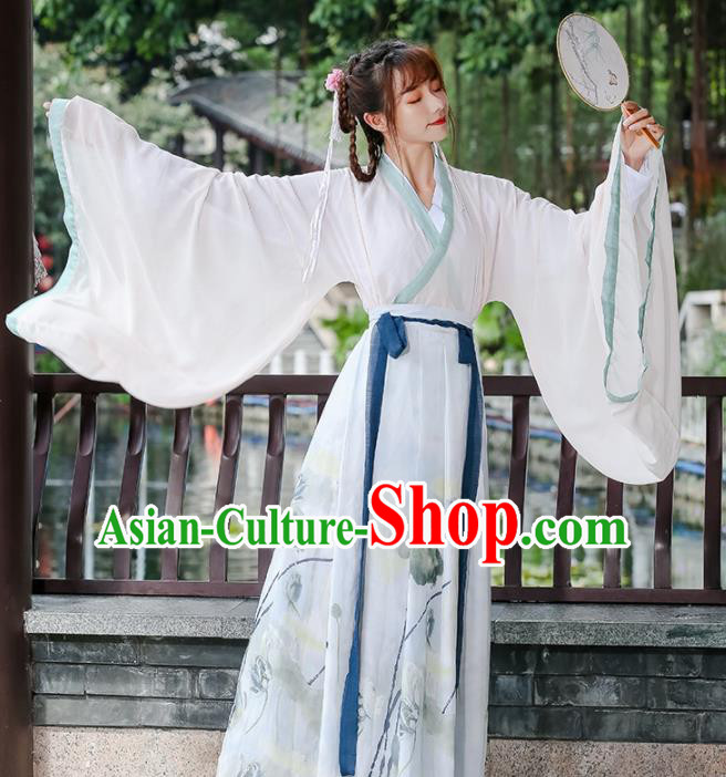 Ancient Chinese Jin Dynasty Historical Costumes Nobility Lady Embroidered Hanfu Dress for Women