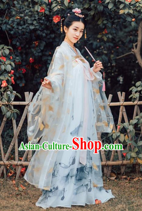 Chinese Traditional Tang Dynasty Imperial Consort Historical Costumes Ancient Peri Embroidered Hanfu Dress for Women