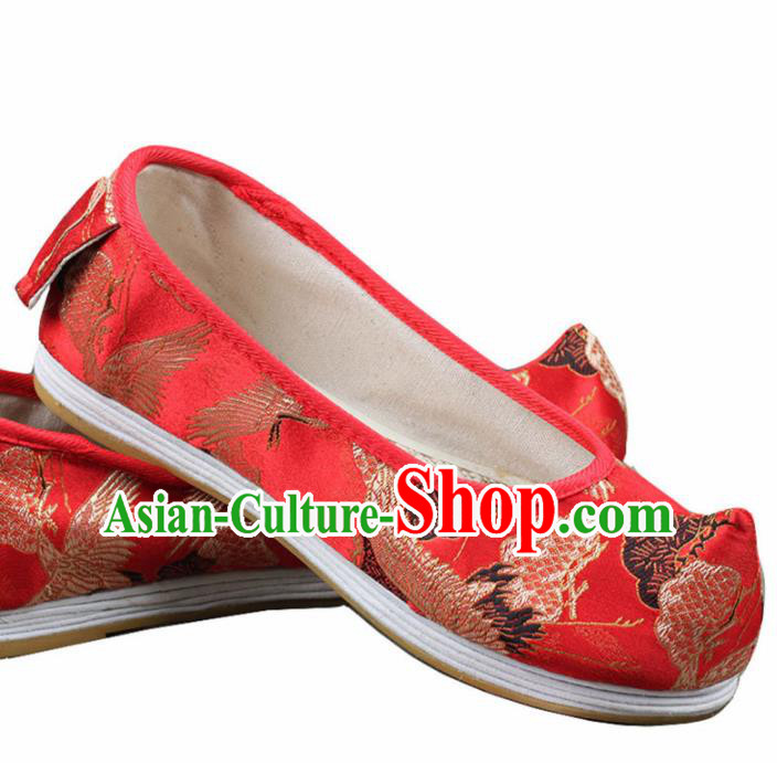 Chinese Ancient Traditional Embroidered Shoes Hanfu Red Cloth Shoes for Women