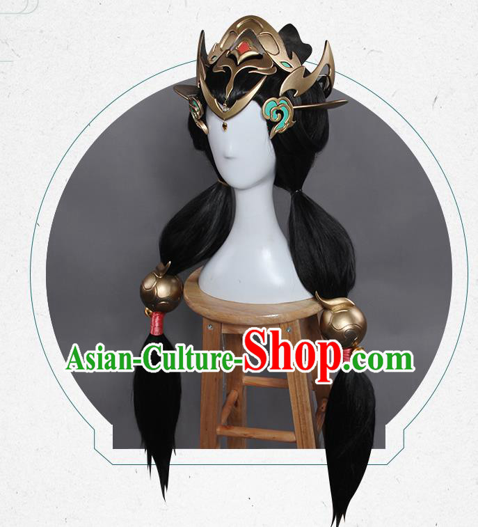 Chinese Traditional Cosplay Hair Accessories Ancient Swordsman Wigs and Headwear for Women