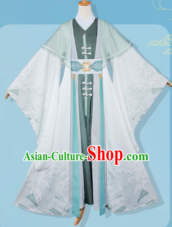 Chinese Traditional Cosplay Swordsman Green Costumes Ancient Nobility Childe Clothing for Men