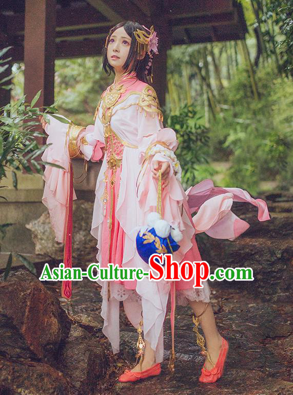 Chinese Traditional Cosplay Swordsman Pink Costumes Ancient Female Knight Dress for Women