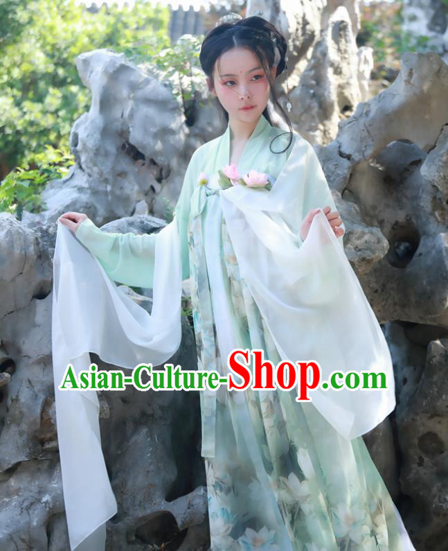 Chinese Ancient Court Maid Green Hanfu Dress Tang Dynasty Palace Lady Historical Costumes for Women