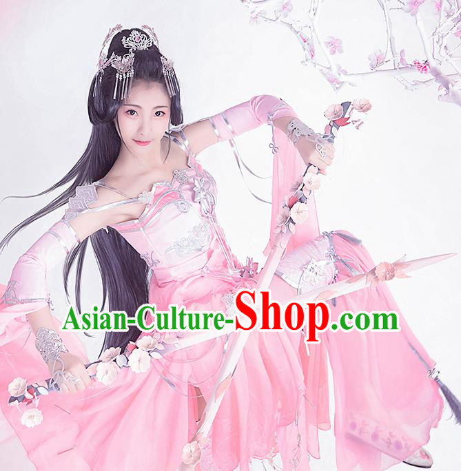 Top Grade Chinese Cosplay Costumes Ancient Swordswoman Pink Dress for Women