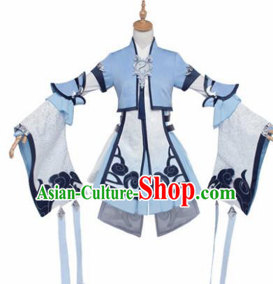 Top Grade Chinese Cosplay Costumes Ancient Young Lady Swordswoman Blue Dress for Women