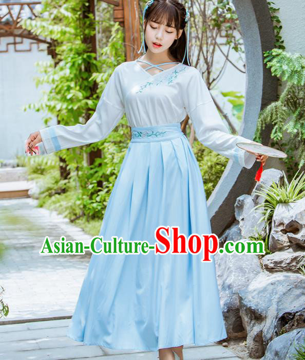 Chinese Ancient Hanfu Dress Ming Dynasty Young Lady Embroidered Costumes for Women