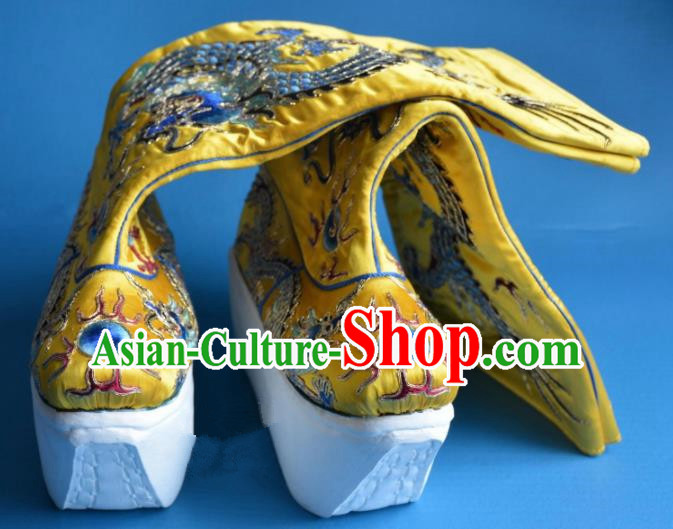 Chinese Traditional Beijing Opera Takefu Shoes Ancient Han Dynasty Emperor Embroidered Boots for Men