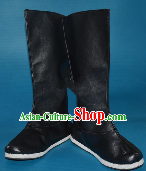 Chinese Traditional Beijing Opera Takefu Leather Shoes Ancient Swordsman Black Boots for Men