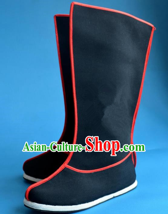 Chinese Traditional Beijing Opera Takefu Cloth Shoes Ancient Swordsman Black Boots for Men