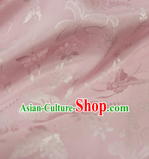 Asian Chinese Traditional Pink Jacquard Silk Fabric Ancient Hanfu Brocade Fabric Drapery Material