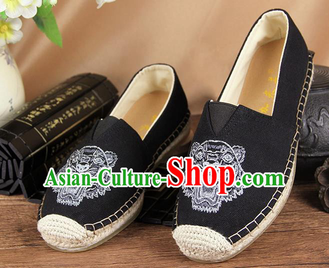Chinese National Handmade Shoes Traditional Cloth Shoes Embroidery Tiger Black Shoes for Women