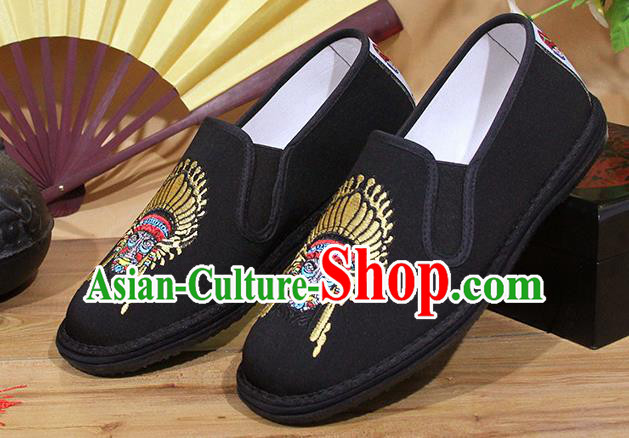 Chinese National Shoes Traditional Embroidery Exorcise Mask Cloth Shoes Black Shoes for Men