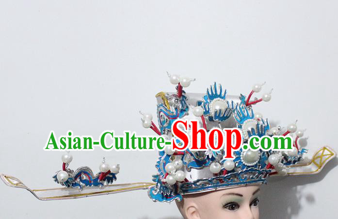Chinese Traditional Peking Opera Prime Minister White Hat Ancient Chancellor Headwear for Men
