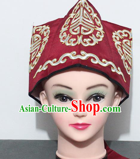 Chinese Traditional Peking Opera Old Gentleman Hat Ancient Ministry Councillor Red Hat for Men