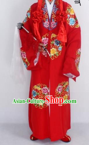 Chinese Traditional Peking Opera Niche Embroidered Robe Ancient Prince Red Costumes for Men