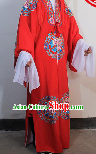 Chinese Traditional Peking Opera Niche Embroidered Robe Ancient Bridegroom Scholar Red Costumes for Men