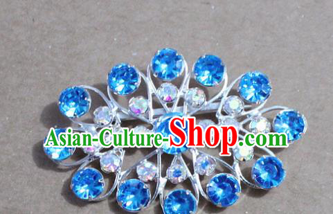 Chinese Traditional Peking Opera Diva Accessories Ancient Princess Blue Crystal Brooch for Women