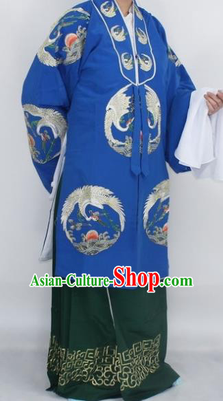 Chinese Traditional Peking Opera Pantaloon Costumes Ancient Countess Embroidered Blue Robe for Women