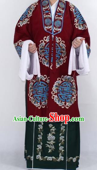 Chinese Traditional Peking Opera Pantaloon Costumes Ancient Landlord Shiva Wine Red Cloak for Women