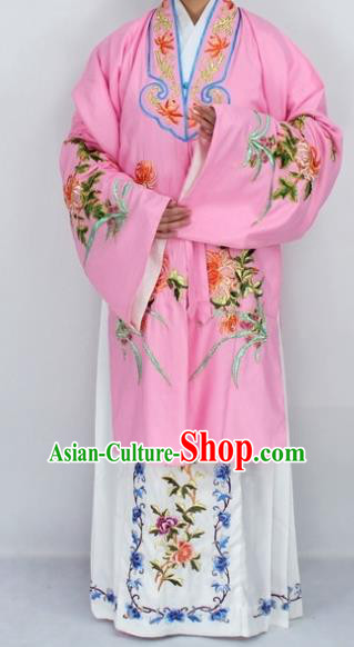 Chinese Traditional Peking Opera Diva Costumes Ancient Princess Embroidered Chrysanthemum Pink Dress for Women