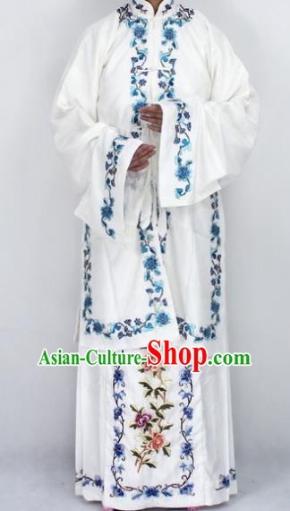 Chinese Traditional Peking Opera Diva White Costumes Ancient Princess Embroidered Cloak for Women