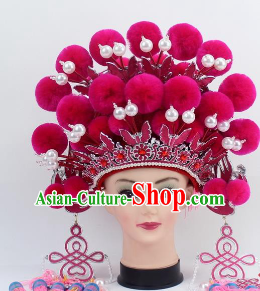 Chinese Traditional Peking Opera Rosy Venonat Phoenix Coronet Ancient Bride Hair Accessories for Women