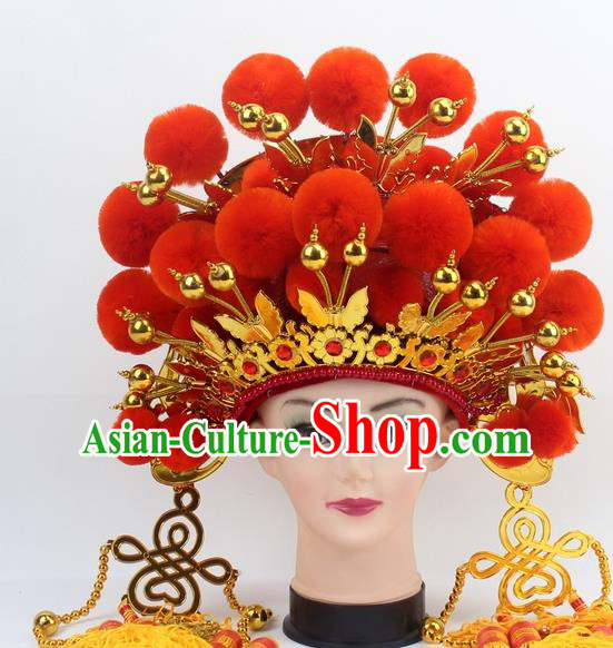 Chinese Traditional Peking Opera Orange Venonat Phoenix Coronet Ancient Bride Hair Accessories for Women