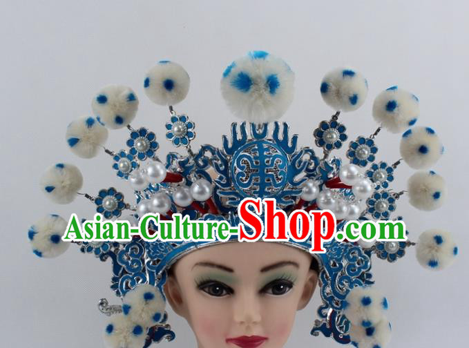 Chinese Traditional Peking Opera Takefu White Venonat Helmet Ancient Warriors Hat for Men