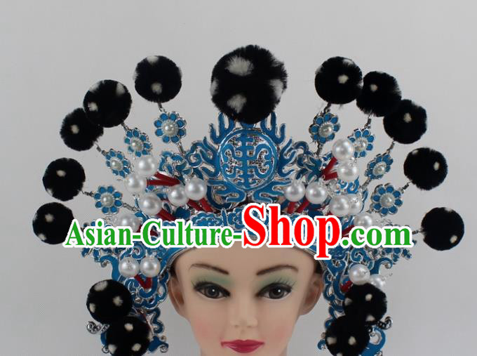 Chinese Traditional Peking Opera Takefu Black Venonat Helmet Ancient Warriors Hat for Men