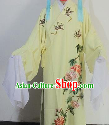 Chinese Traditional Peking Opera Niche Embroidered Yellow Robe Ancient Scholar Costume for Men