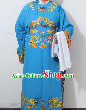 Chinese Traditional Peking Opera Scholar Blue Embroidered Robe Ancient Minister Costume for Men